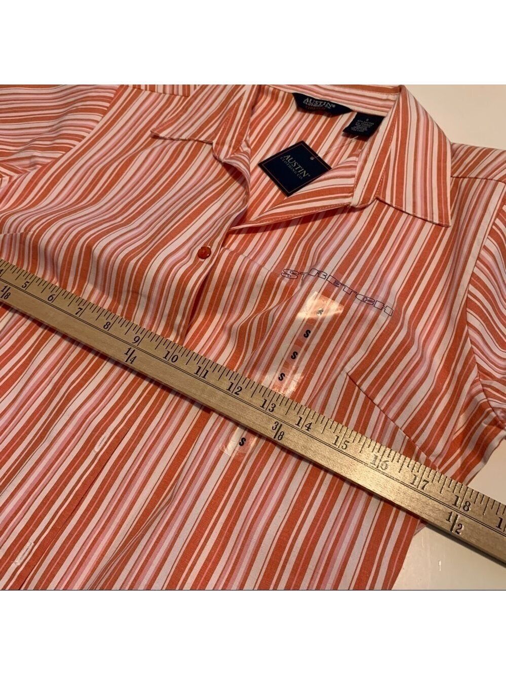 AUSTIN CLOTHING CO short sleeve striped button front cotton stretch blouse top - Picture 7 of 9